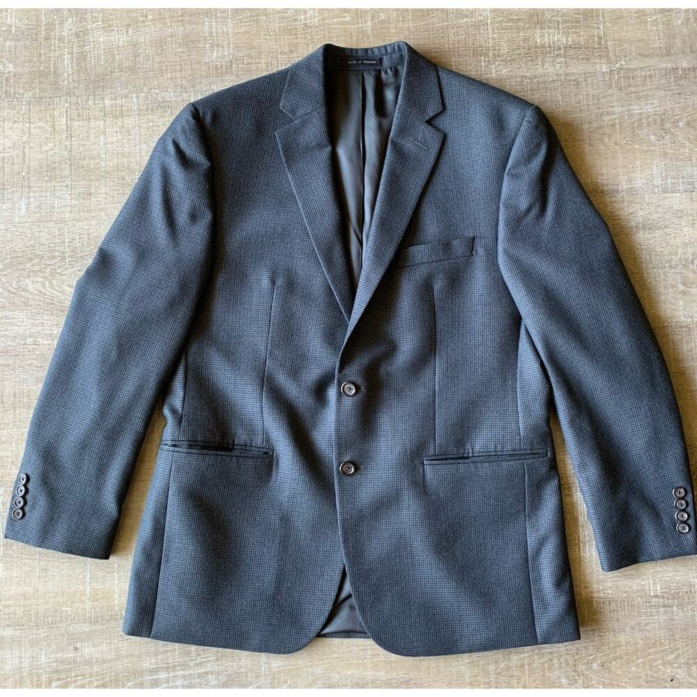 Lauren Ralph Lauren Blazer Mens 42R Gray Houndstooth Sport Coat Wool Academia